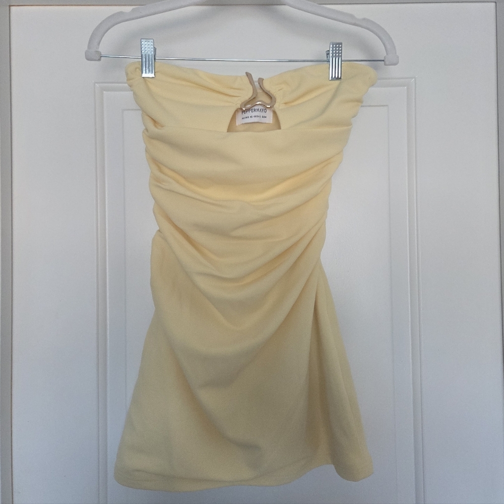 Peppermayo Simeon Strapless Light Yellow Mini Dress - Picture 2 of 4